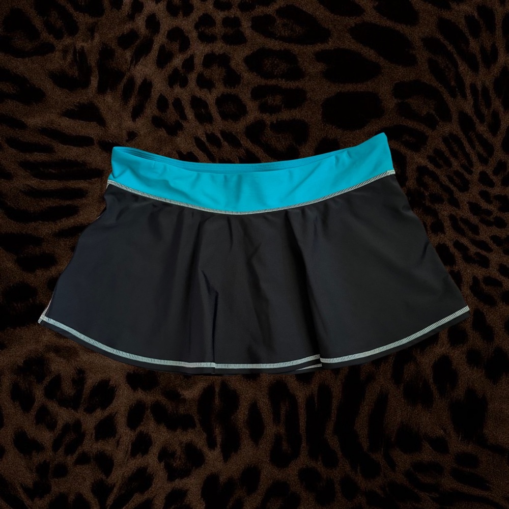 Black + Aqua Swim Coverup Mini Skirt